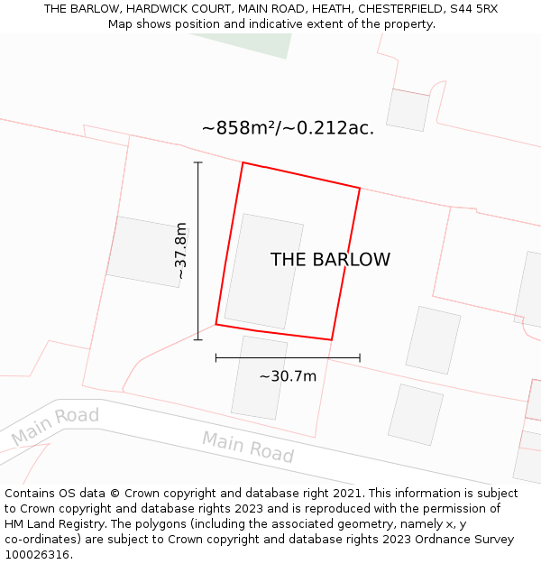 THE BARLOW, HARDWICK COURT, MAIN ROAD, HEATH, CHESTERFIELD, S44 5RX: Plot and title map