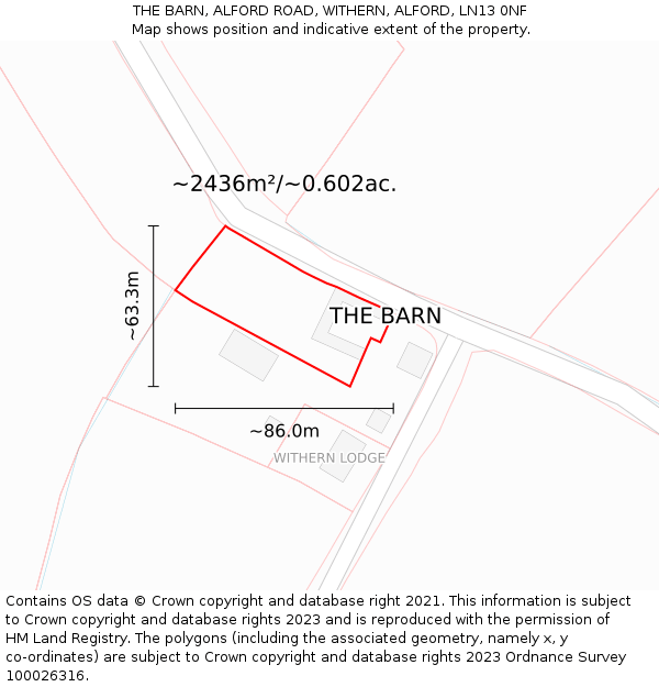 THE BARN, ALFORD ROAD, WITHERN, ALFORD, LN13 0NF: Plot and title map