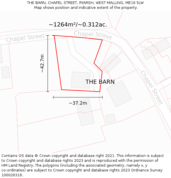 THE BARN, CHAPEL STREET, RYARSH, WEST MALLING, ME19 5LW: Plot and title map
