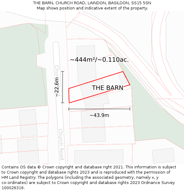 THE BARN, CHURCH ROAD, LAINDON, BASILDON, SS15 5SN: Plot and title map