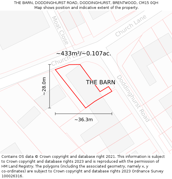 THE BARN, DODDINGHURST ROAD, DODDINGHURST, BRENTWOOD, CM15 0QH: Plot and title map