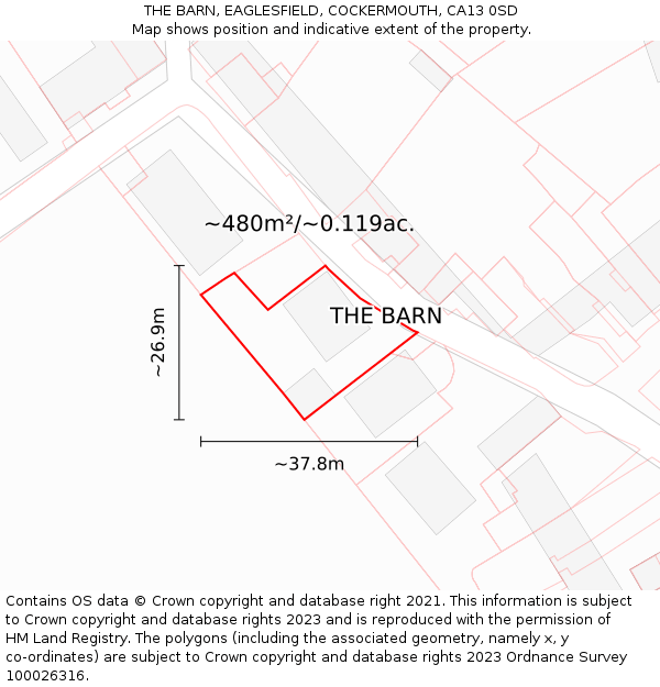 THE BARN, EAGLESFIELD, COCKERMOUTH, CA13 0SD: Plot and title map