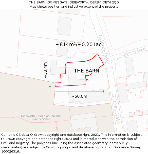THE BARN, GRIMESGATE, DISEWORTH, DERBY, DE74 2QD: Plot and title map