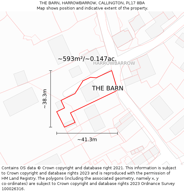 THE BARN, HARROWBARROW, CALLINGTON, PL17 8BA: Plot and title map