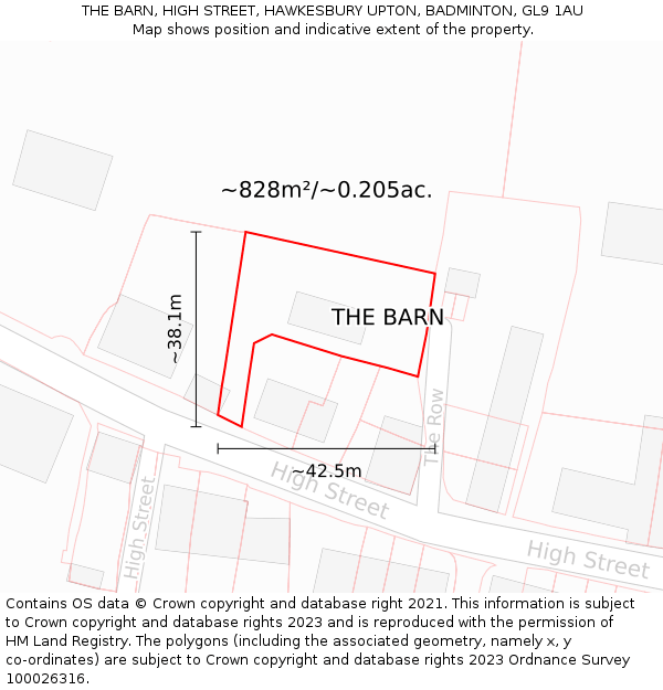 THE BARN, HIGH STREET, HAWKESBURY UPTON, BADMINTON, GL9 1AU: Plot and title map