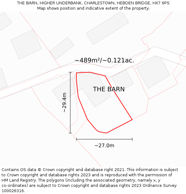 THE BARN, HIGHER UNDERBANK, CHARLESTOWN, HEBDEN BRIDGE, HX7 6PS: Plot and title map