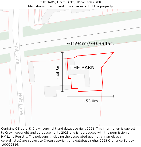 THE BARN, HOLT LANE, HOOK, RG27 9ER: Plot and title map