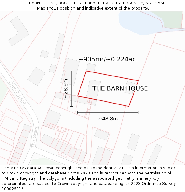 THE BARN HOUSE, BOUGHTON TERRACE, EVENLEY, BRACKLEY, NN13 5SE: Plot and title map