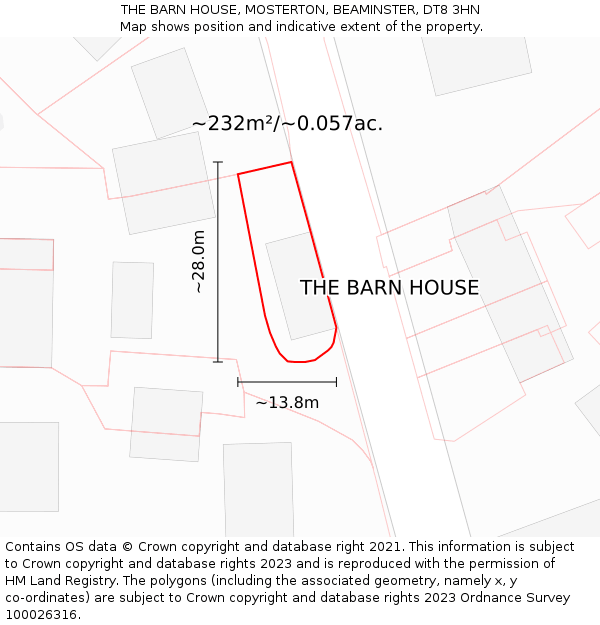THE BARN HOUSE, MOSTERTON, BEAMINSTER, DT8 3HN: Plot and title map