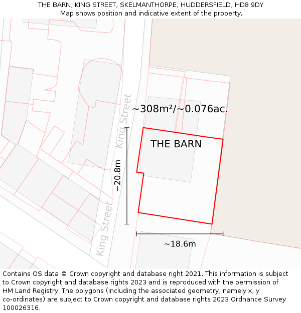THE BARN, KING STREET, SKELMANTHORPE, HUDDERSFIELD, HD8 9DY: Plot and title map