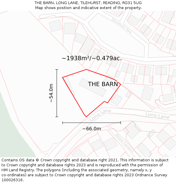 THE BARN, LONG LANE, TILEHURST, READING, RG31 5UG: Plot and title map