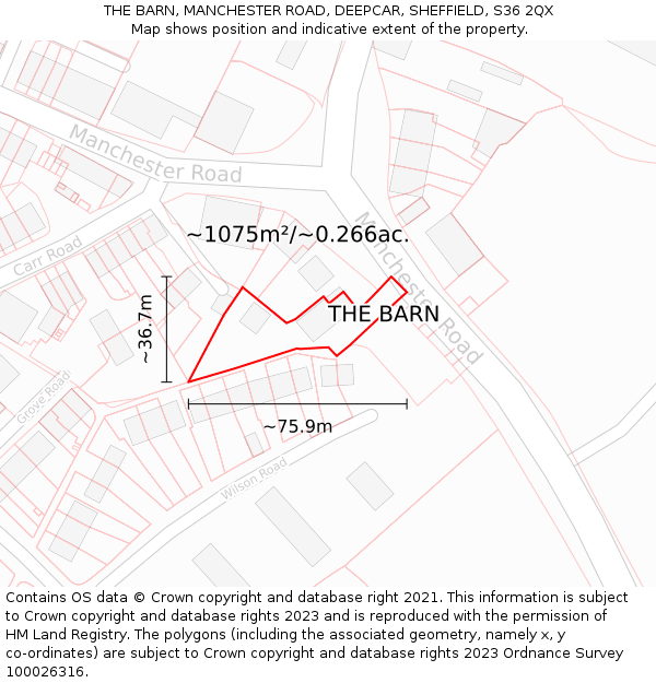 THE BARN, MANCHESTER ROAD, DEEPCAR, SHEFFIELD, S36 2QX: Plot and title map