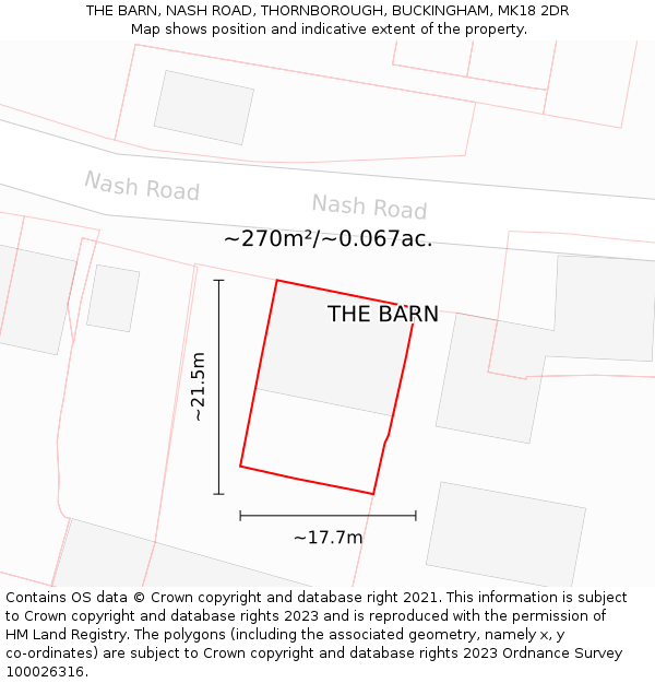 THE BARN, NASH ROAD, THORNBOROUGH, BUCKINGHAM, MK18 2DR: Plot and title map