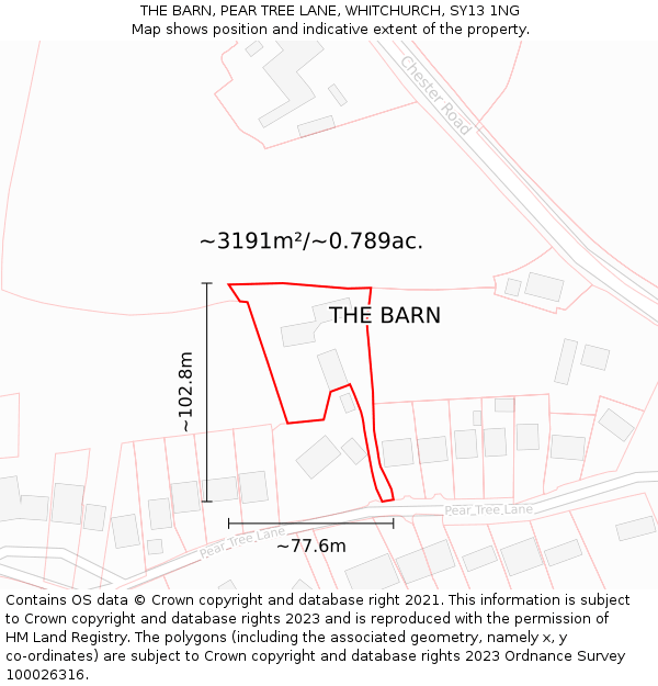 THE BARN, PEAR TREE LANE, WHITCHURCH, SY13 1NG: Plot and title map