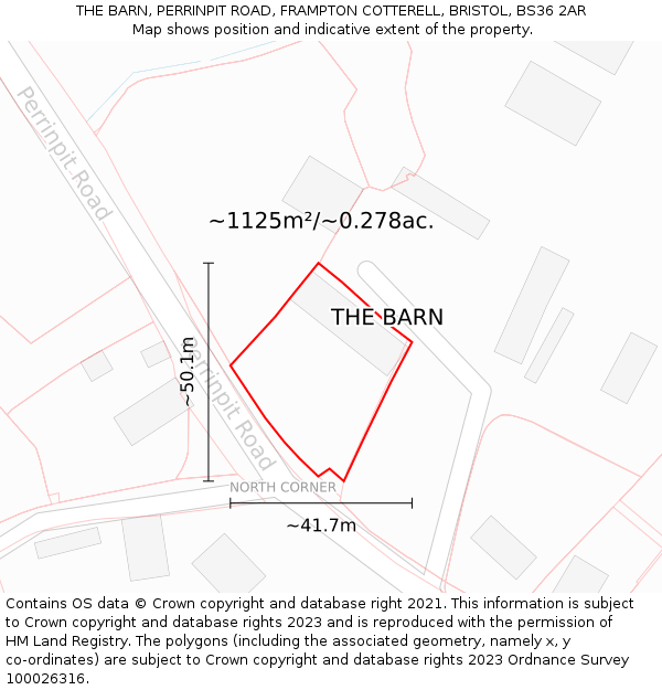 THE BARN, PERRINPIT ROAD, FRAMPTON COTTERELL, BRISTOL, BS36 2AR: Plot and title map