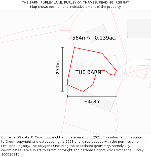 THE BARN, PURLEY LANE, PURLEY ON THAMES, READING, RG8 8AT: Plot and title map