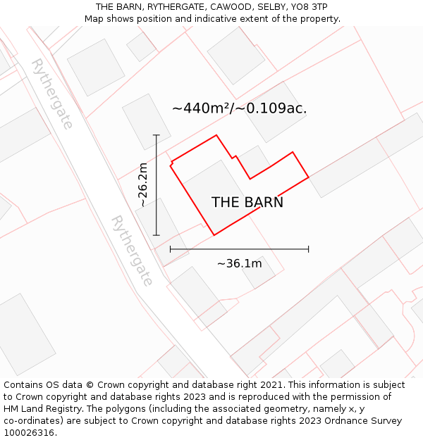 THE BARN, RYTHERGATE, CAWOOD, SELBY, YO8 3TP: Plot and title map