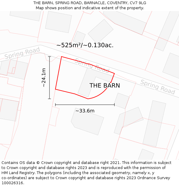 THE BARN, SPRING ROAD, BARNACLE, COVENTRY, CV7 9LG: Plot and title map