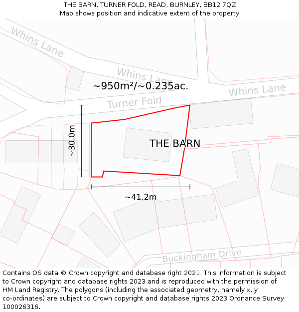 THE BARN, TURNER FOLD, READ, BURNLEY, BB12 7QZ: Plot and title map