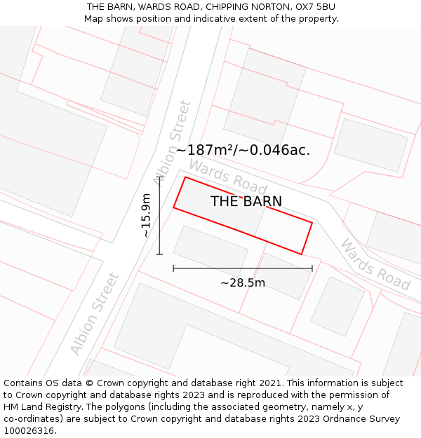 THE BARN, WARDS ROAD, CHIPPING NORTON, OX7 5BU: Plot and title map