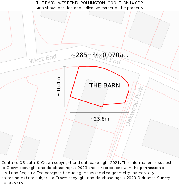 THE BARN, WEST END, POLLINGTON, GOOLE, DN14 0DP: Plot and title map
