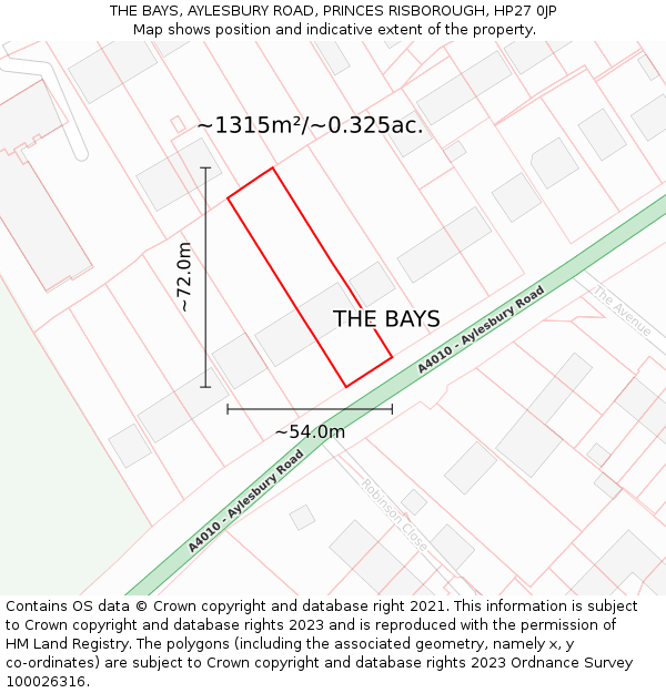 THE BAYS, AYLESBURY ROAD, PRINCES RISBOROUGH, HP27 0JP: Plot and title map