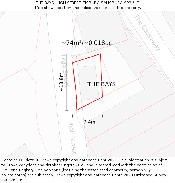 THE BAYS, HIGH STREET, TISBURY, SALISBURY, SP3 6LD: Plot and title map