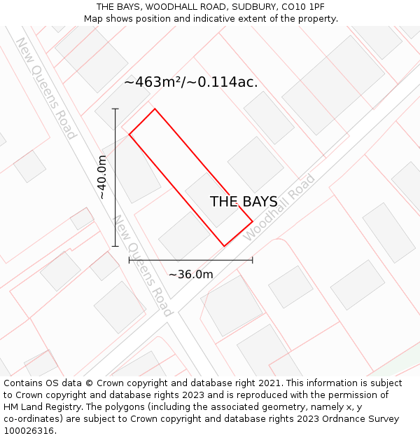THE BAYS, WOODHALL ROAD, SUDBURY, CO10 1PF: Plot and title map