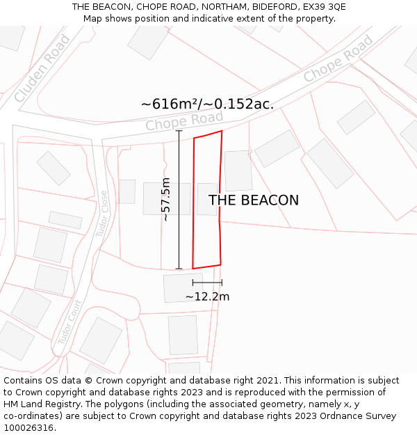 THE BEACON, CHOPE ROAD, NORTHAM, BIDEFORD, EX39 3QE: Plot and title map