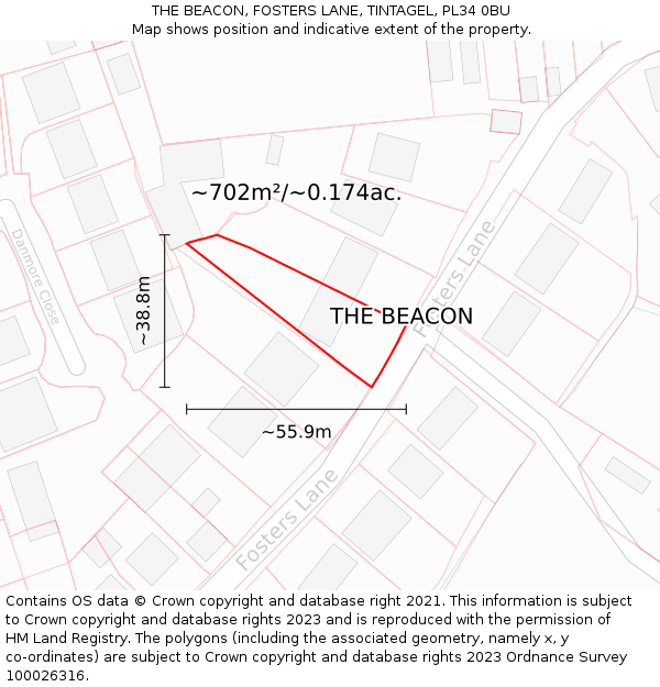 THE BEACON, FOSTERS LANE, TINTAGEL, PL34 0BU: Plot and title map