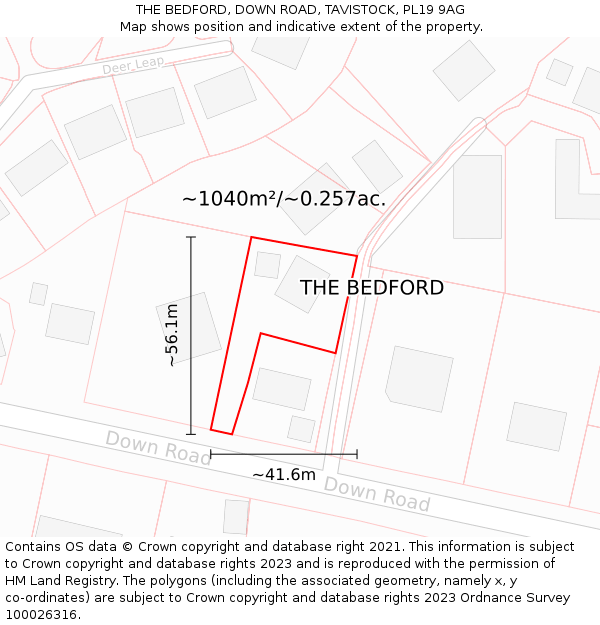 THE BEDFORD, DOWN ROAD, TAVISTOCK, PL19 9AG: Plot and title map