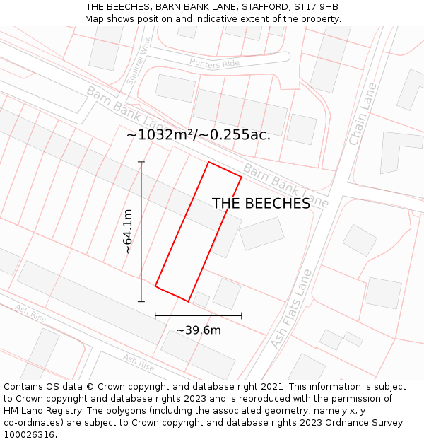 THE BEECHES, BARN BANK LANE, STAFFORD, ST17 9HB: Plot and title map