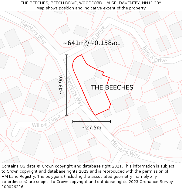 THE BEECHES, BEECH DRIVE, WOODFORD HALSE, DAVENTRY, NN11 3RY: Plot and title map