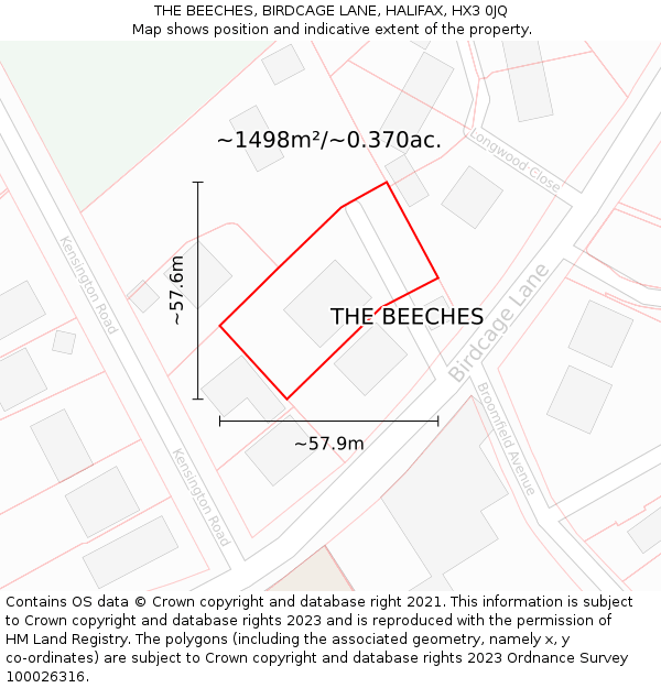 THE BEECHES, BIRDCAGE LANE, HALIFAX, HX3 0JQ: Plot and title map