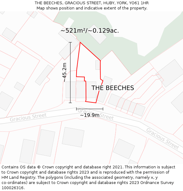 THE BEECHES, GRACIOUS STREET, HUBY, YORK, YO61 1HR: Plot and title map