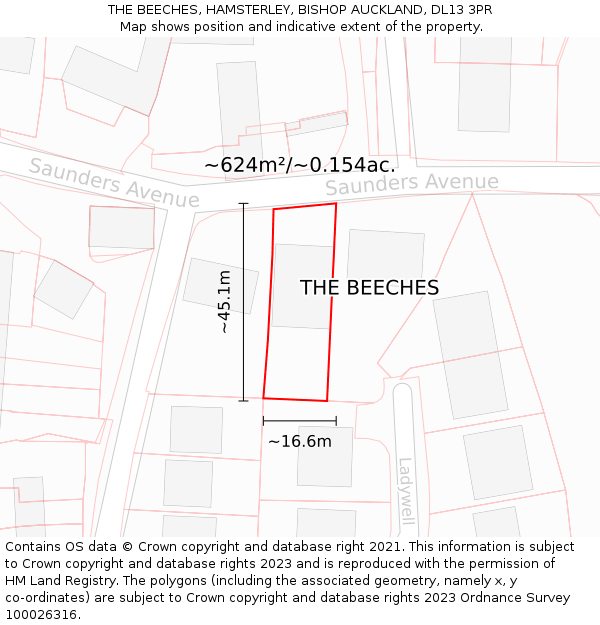 THE BEECHES, HAMSTERLEY, BISHOP AUCKLAND, DL13 3PR: Plot and title map