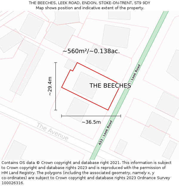 THE BEECHES, LEEK ROAD, ENDON, STOKE-ON-TRENT, ST9 9DY: Plot and title map