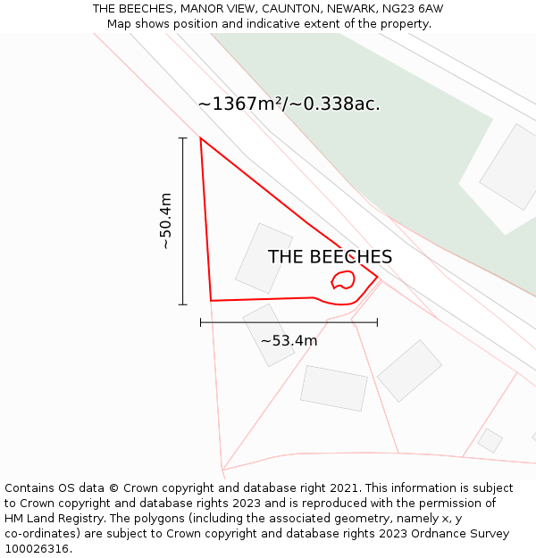 THE BEECHES, MANOR VIEW, CAUNTON, NEWARK, NG23 6AW: Plot and title map