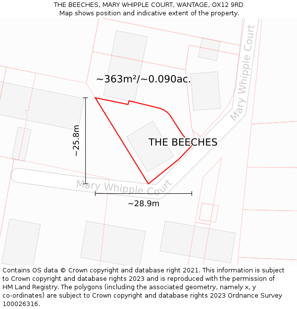 THE BEECHES, MARY WHIPPLE COURT, WANTAGE, OX12 9RD: Plot and title map
