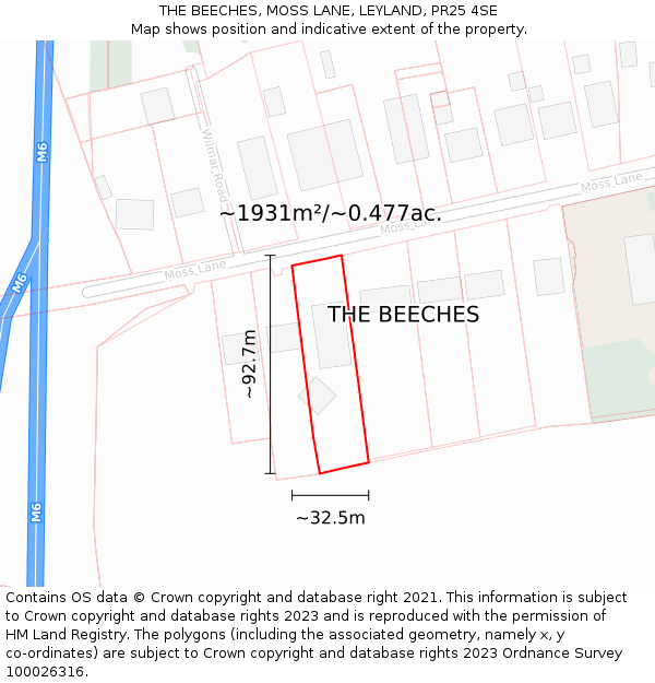 THE BEECHES, MOSS LANE, LEYLAND, PR25 4SE: Plot and title map