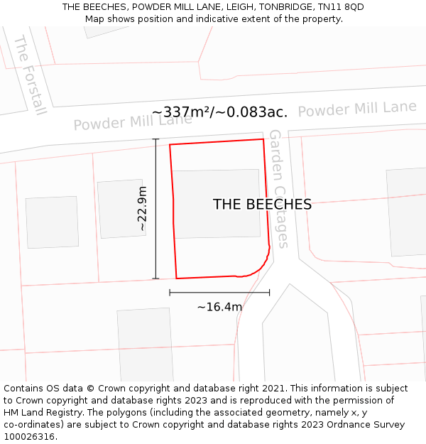 THE BEECHES, POWDER MILL LANE, LEIGH, TONBRIDGE, TN11 8QD: Plot and title map