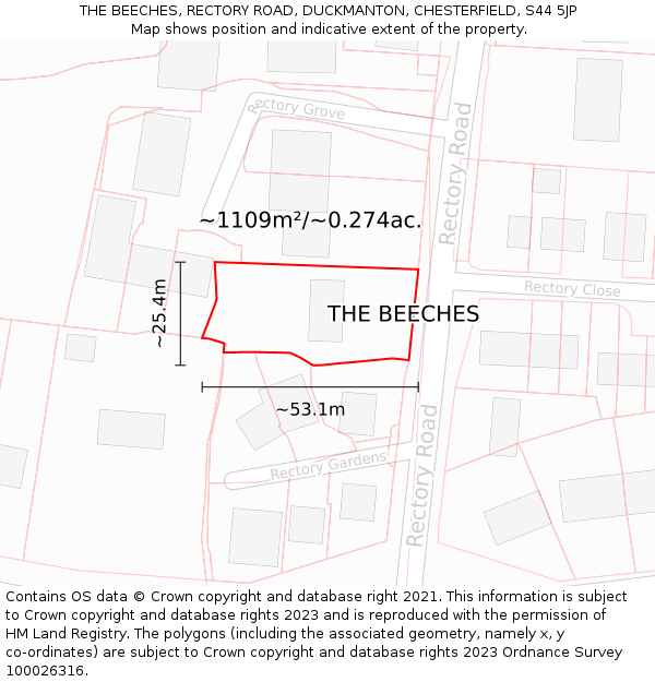 THE BEECHES, RECTORY ROAD, DUCKMANTON, CHESTERFIELD, S44 5JP: Plot and title map