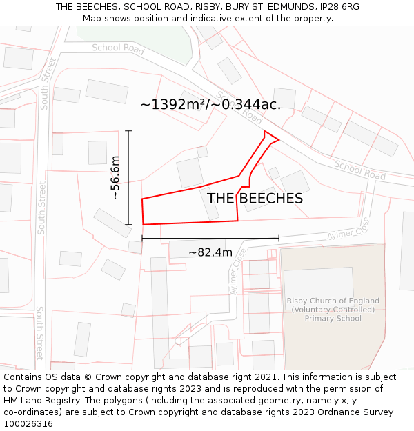 THE BEECHES, SCHOOL ROAD, RISBY, BURY ST. EDMUNDS, IP28 6RG: Plot and title map