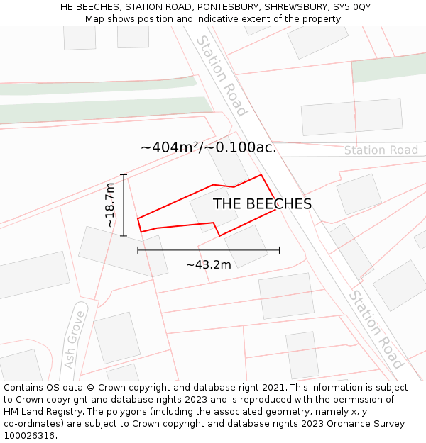 THE BEECHES, STATION ROAD, PONTESBURY, SHREWSBURY, SY5 0QY: Plot and title map