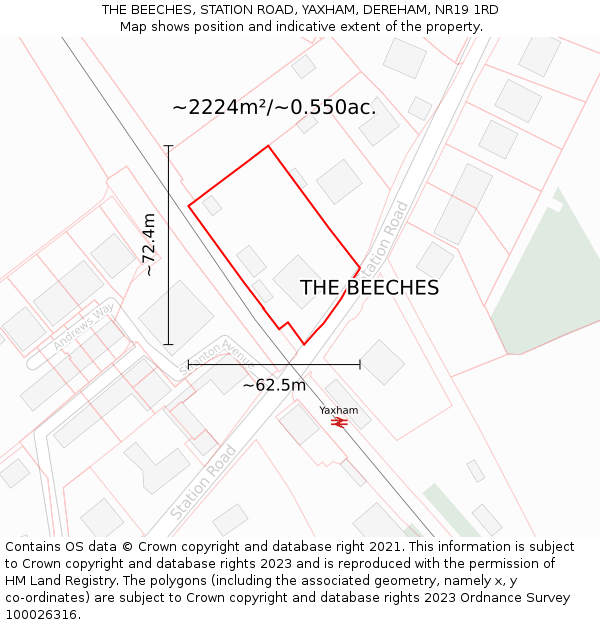 THE BEECHES, STATION ROAD, YAXHAM, DEREHAM, NR19 1RD: Plot and title map