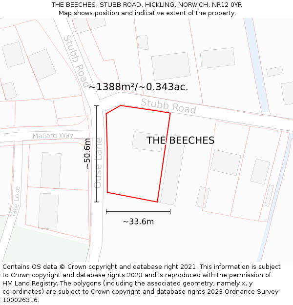 THE BEECHES, STUBB ROAD, HICKLING, NORWICH, NR12 0YR: Plot and title map