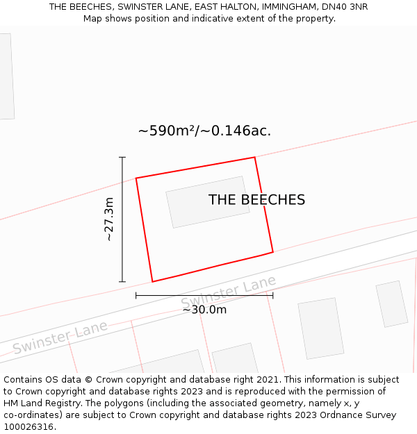THE BEECHES, SWINSTER LANE, EAST HALTON, IMMINGHAM, DN40 3NR: Plot and title map