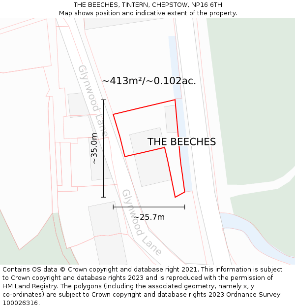 THE BEECHES, TINTERN, CHEPSTOW, NP16 6TH: Plot and title map