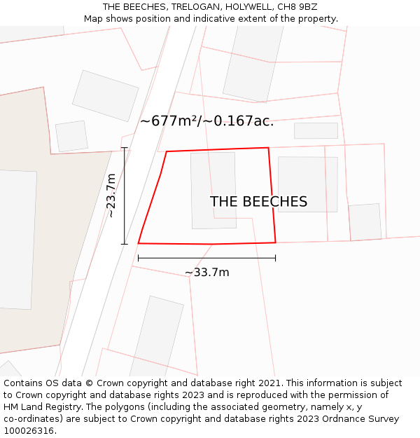 THE BEECHES, TRELOGAN, HOLYWELL, CH8 9BZ: Plot and title map