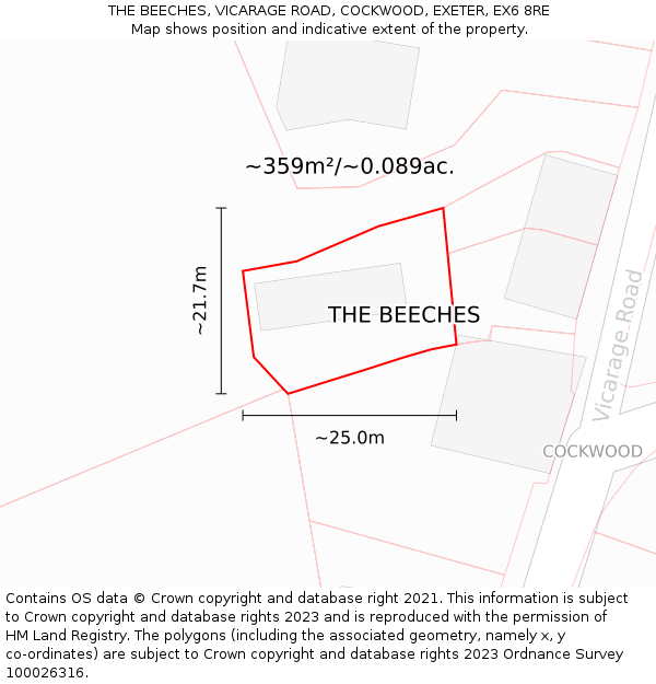 THE BEECHES, VICARAGE ROAD, COCKWOOD, EXETER, EX6 8RE: Plot and title map